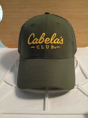 Cabela's Club Olive Green Trucker Hat with Yellow Embroidery